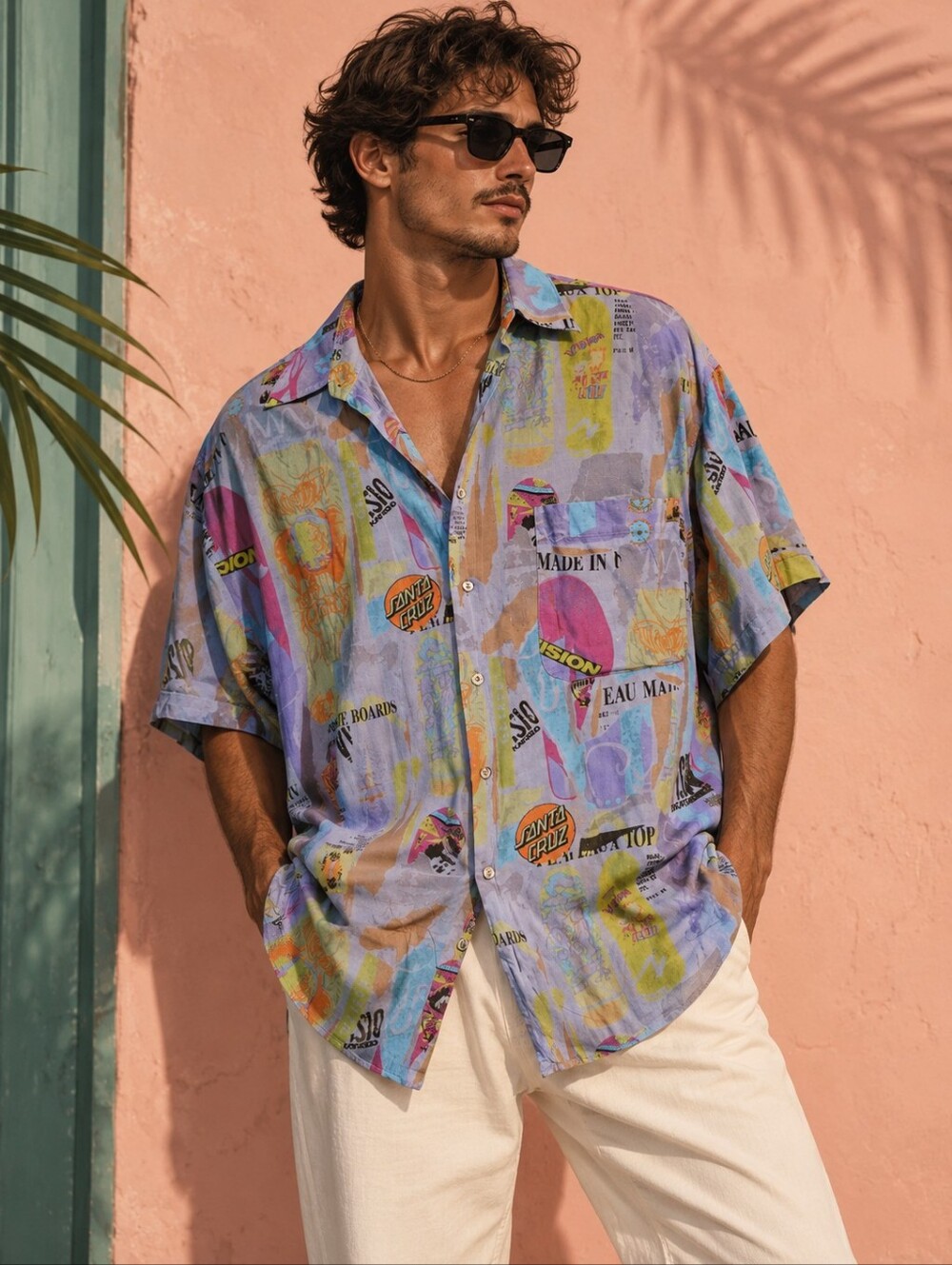 Vintage 90's Holt Renfrew Retro Button Down Shirt Size M Surf Shop Print